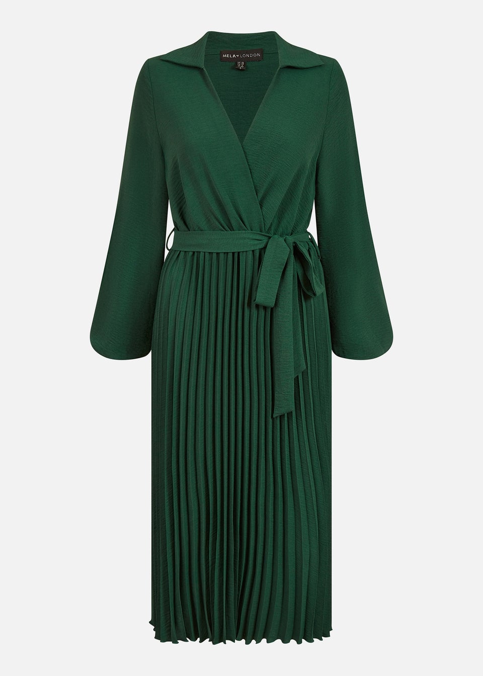 Emerald green long sleeve pleated midi dress deals