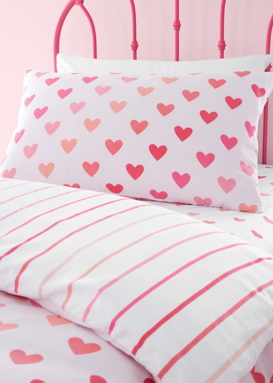 Catherine Lansfield So Soft Hearts and Stripes Duvet Cover Set Two Pack