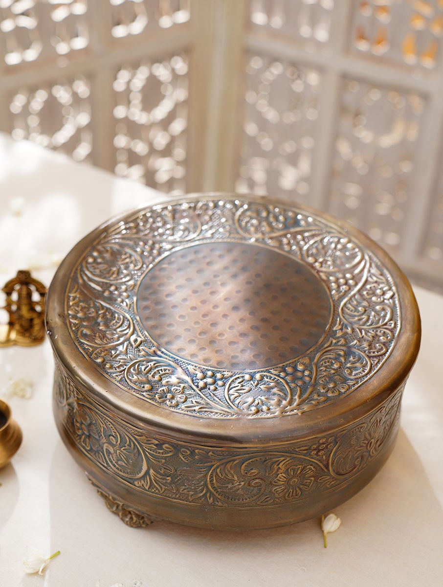 Gold Table Top Aluminium Hand Crafted Chowki