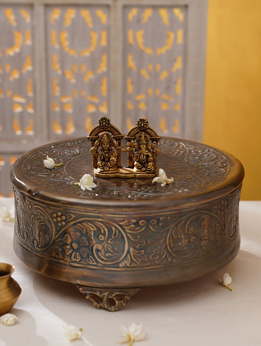 Gold Table Top Aluminium Hand Crafted Chowki