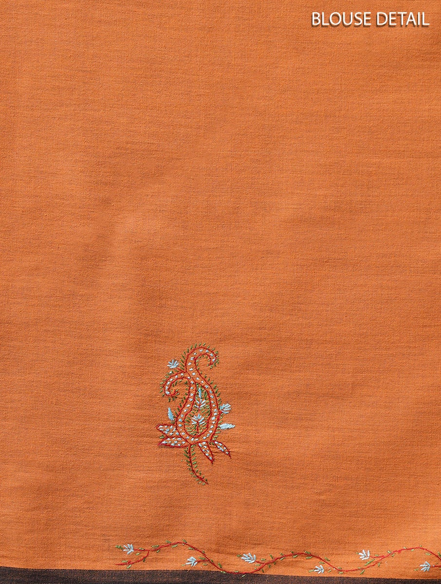 Women Yellow Handwoven Cotton Sozni Embroidery Saree