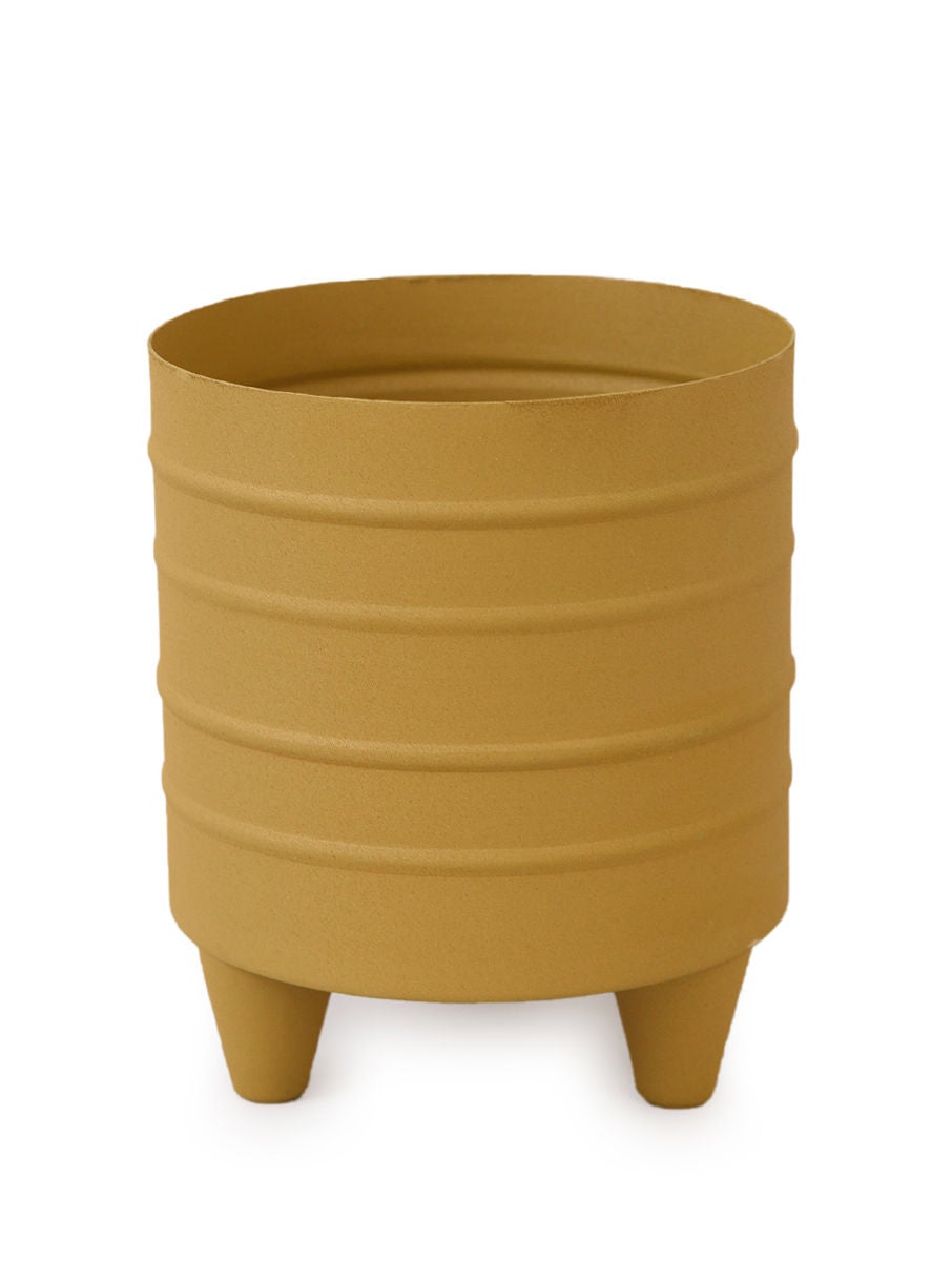 Unisex Yellow Handcrafted Metal Planter (D-6in, H-7in)