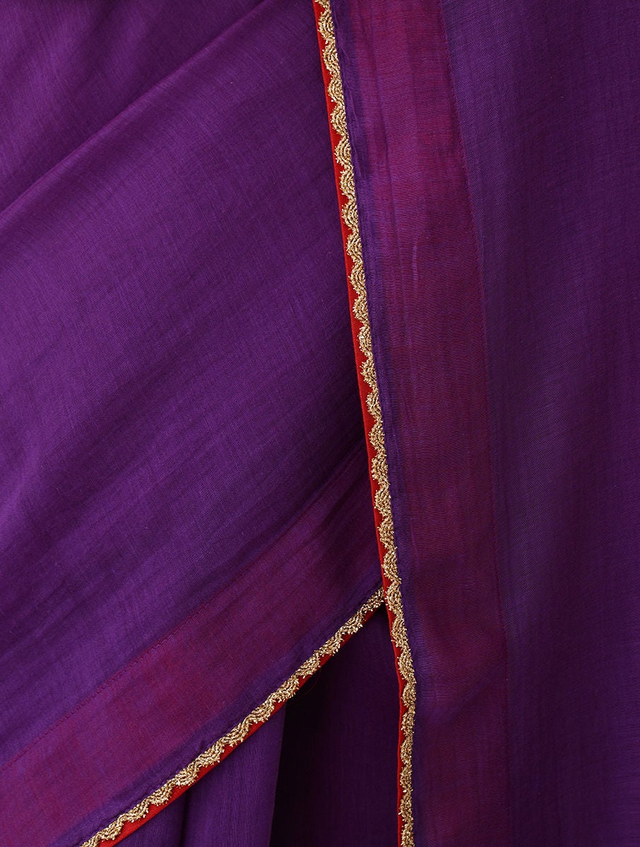 Women Purple Embroidered Cotton Silk Saree