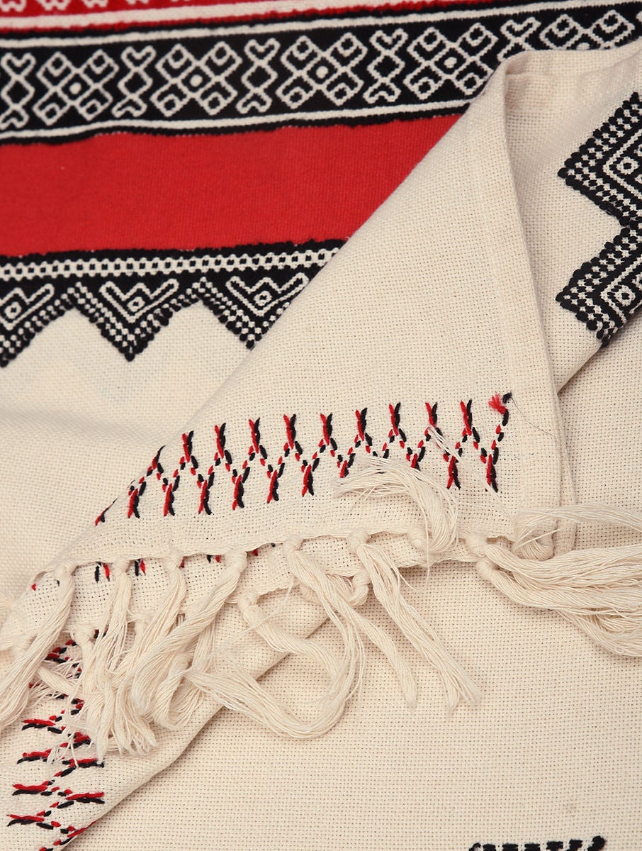 Women White Toda Embroidered Cotton Shawl