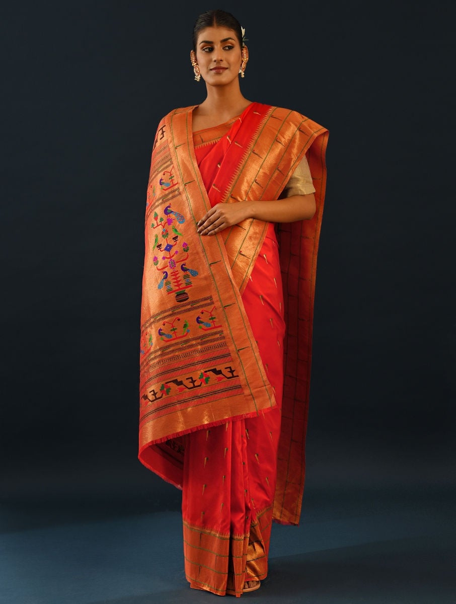 Women Red Handwoven Paithani Silk Saree