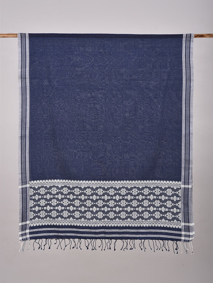『3年保証』 Women Blue Handwoven Cotton Stole | Jaypore US 小物
