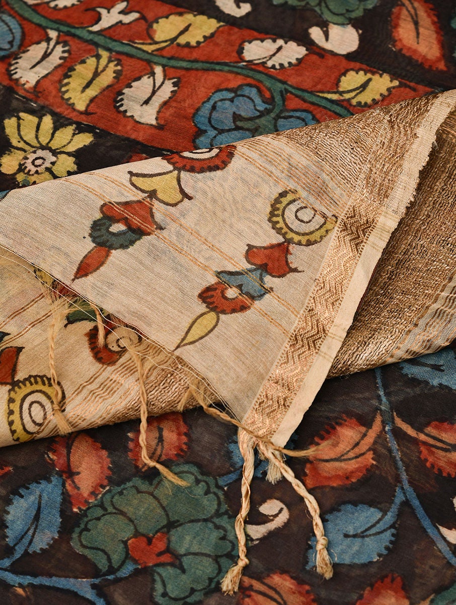 Women Multicolour Hand Painted Kalamkari Handwoven Cotton Silk Dupatta