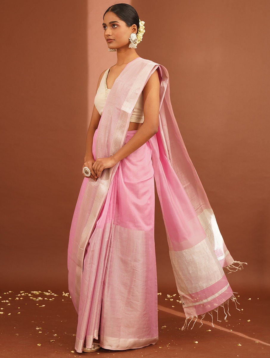 Women Pink Handwoven Cotton Silk Saree