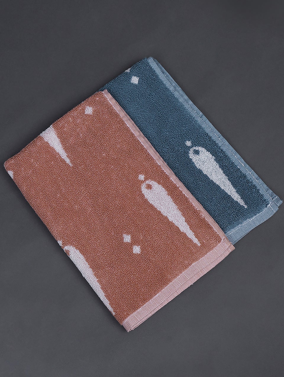 Unisex Pink And Blue Jacquard Cotton Hand Towels (Set Of 2)