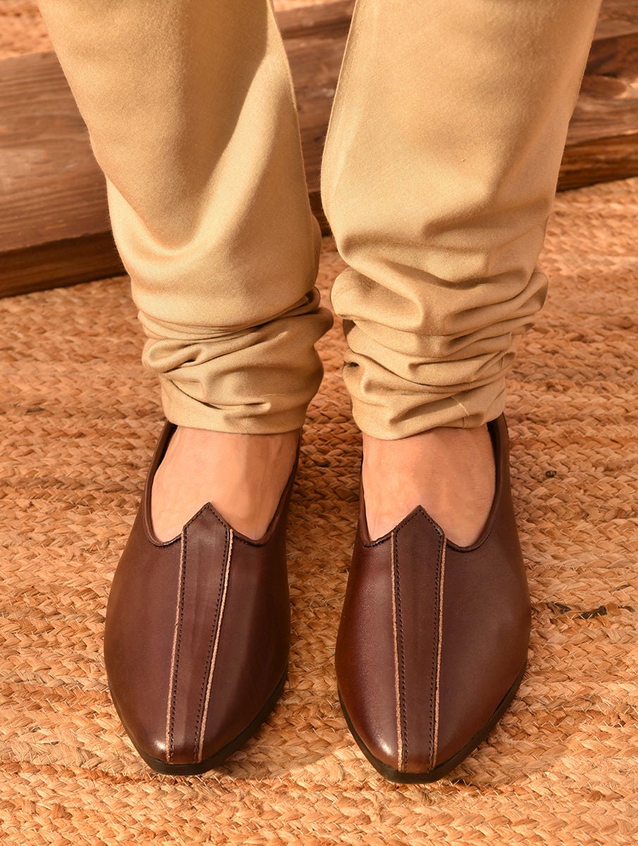 Men Brown Handcrafted Genuine Leather Juttis for Men - 9