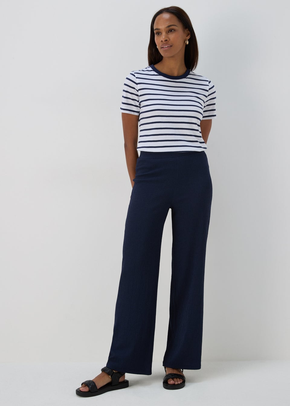 Navy Textured Trousers