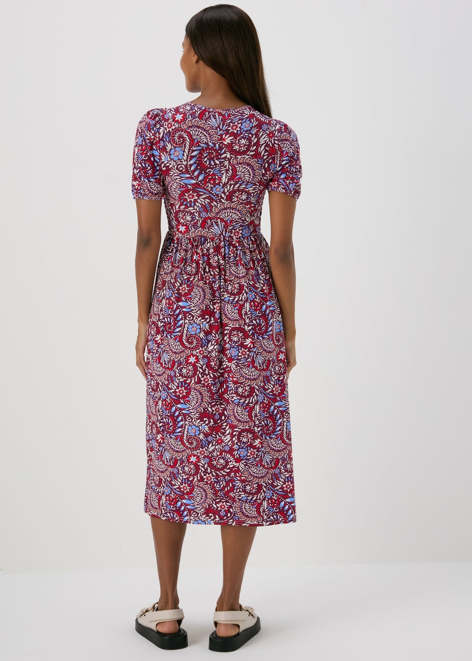 Multicolour Shirred Bodice Midi Dress