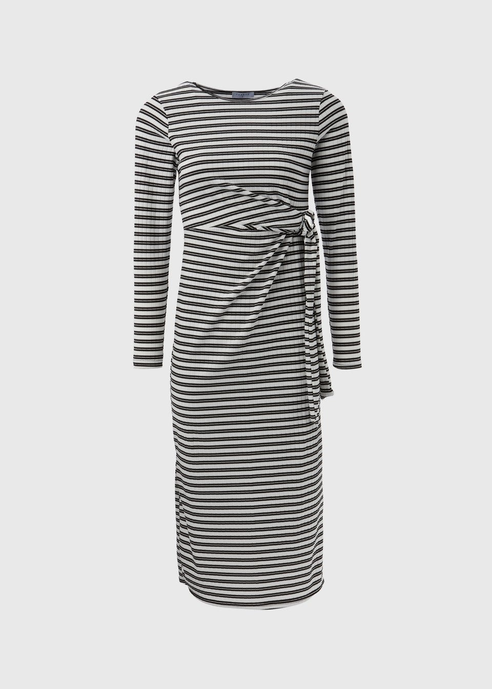 Black Mono Stripe Tie Side Midi Dress