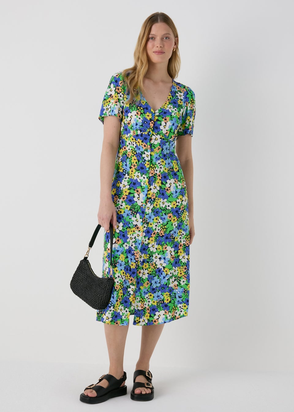 Multicolour Floral Button Through Midi Dress