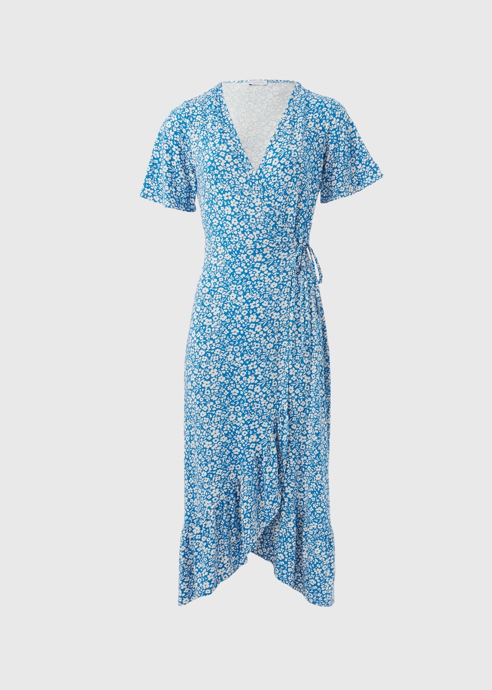 Blue Floral Frill Hem Wrap Dress - Matalan