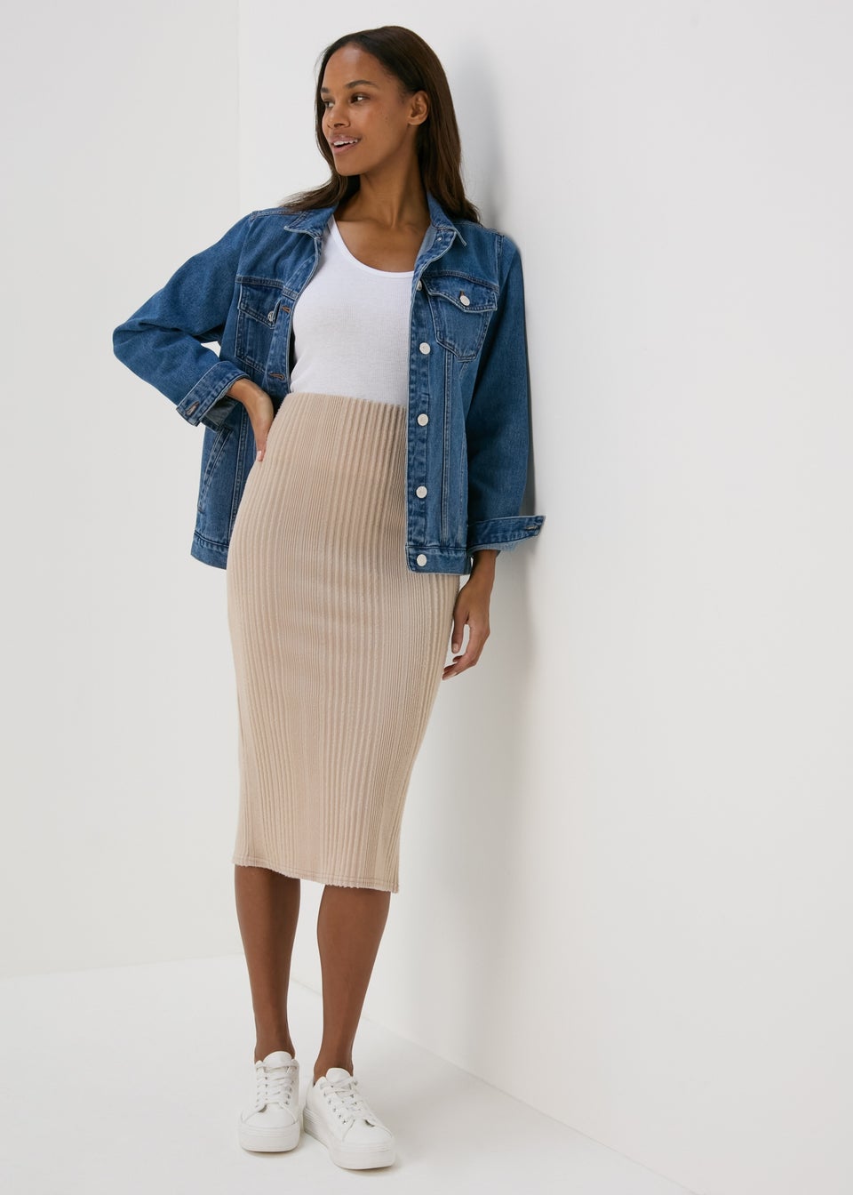 Mocha Soft Touch Ribbed Skirt