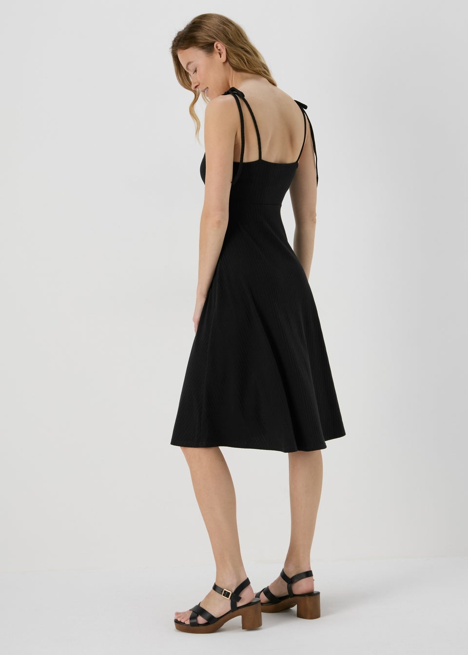 Black Strappy Ribbed Cami Dress
