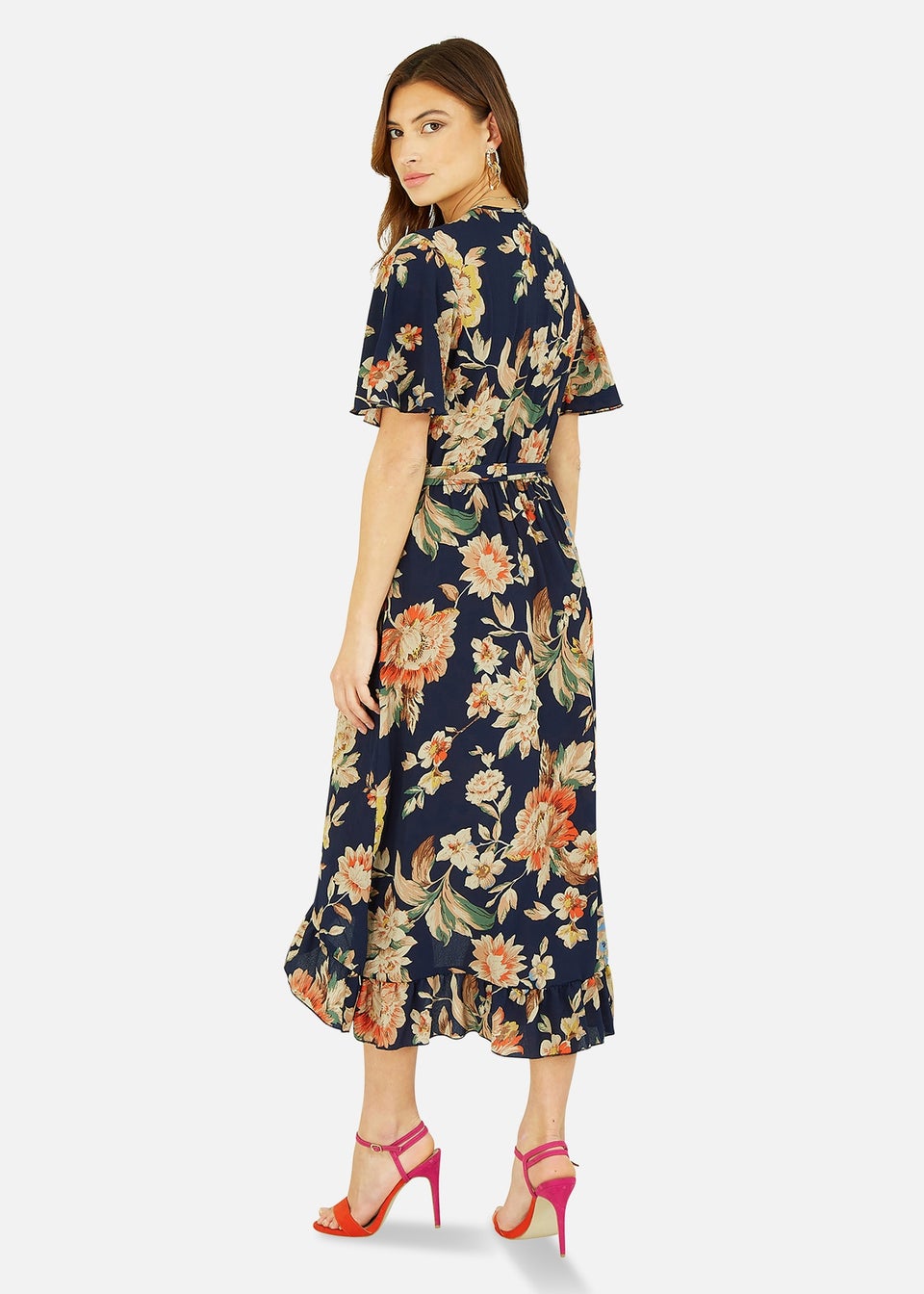 Mela Navy Winter Floral Wrap Midi Dress
