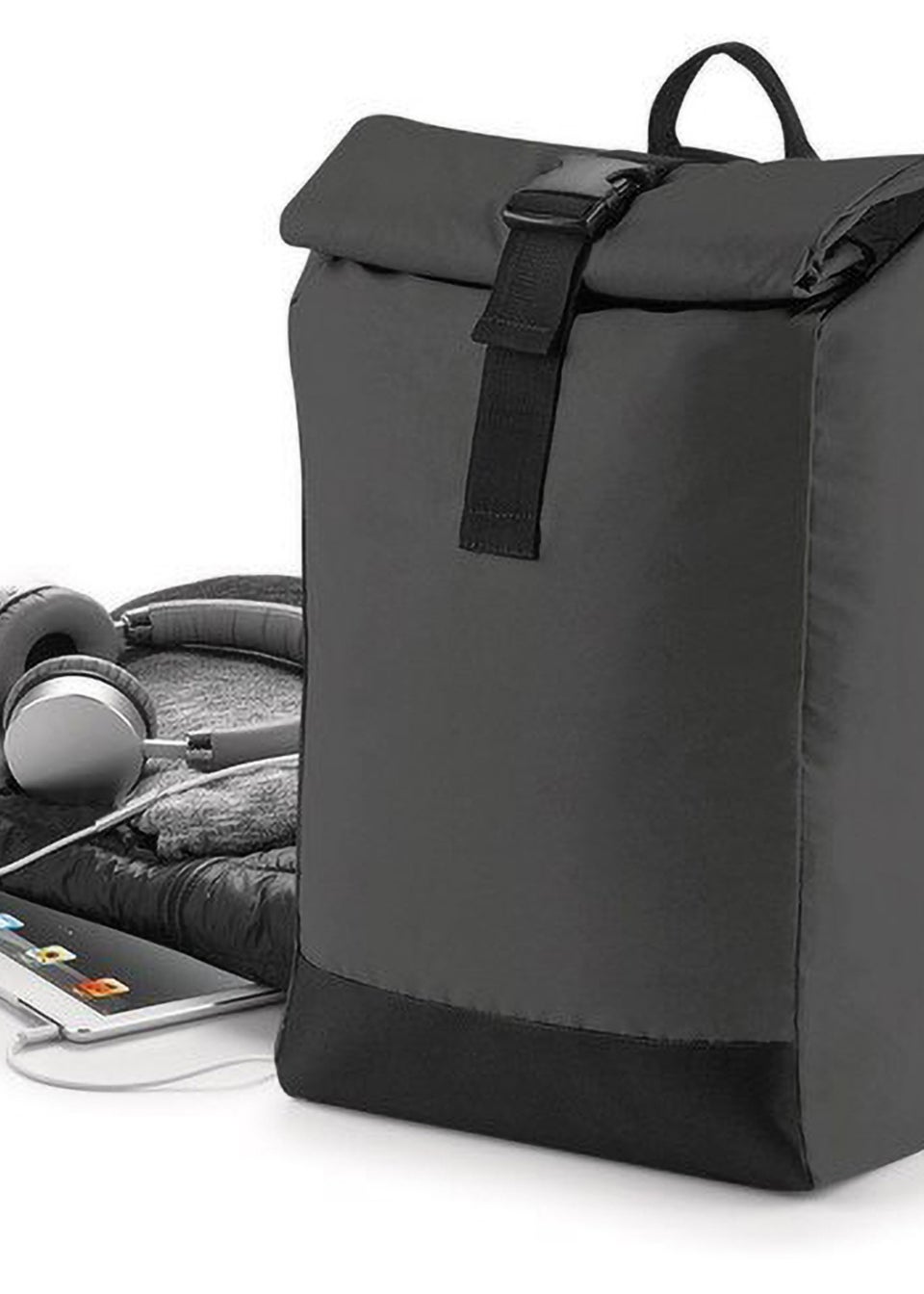 BagBase Black Reflective Roll Top Backpack