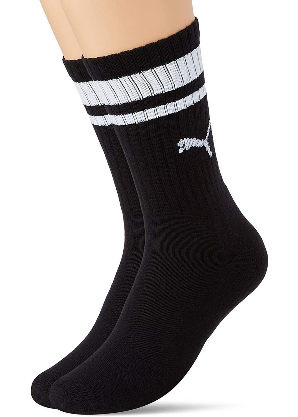 Puma Black/White Heritage Stripe Crew Socks (Pack of 2)