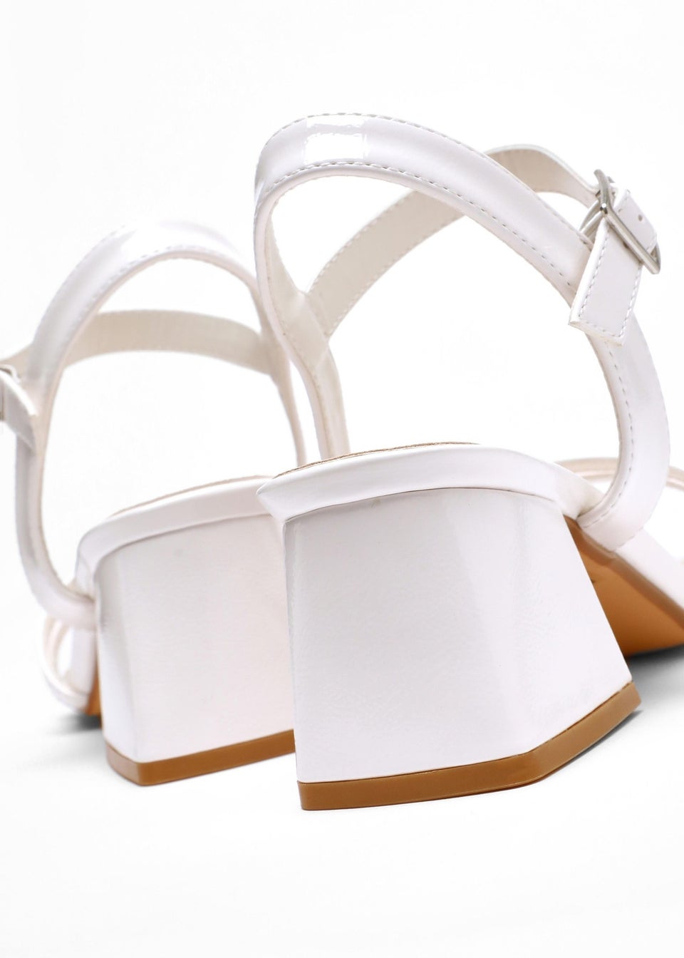 Quiz White Faux Leather Block Heel Sandal