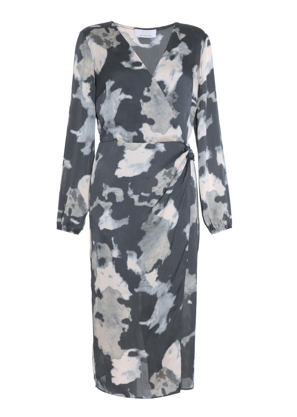 Quiz Grey Smudge Print Wrap Midi Dress