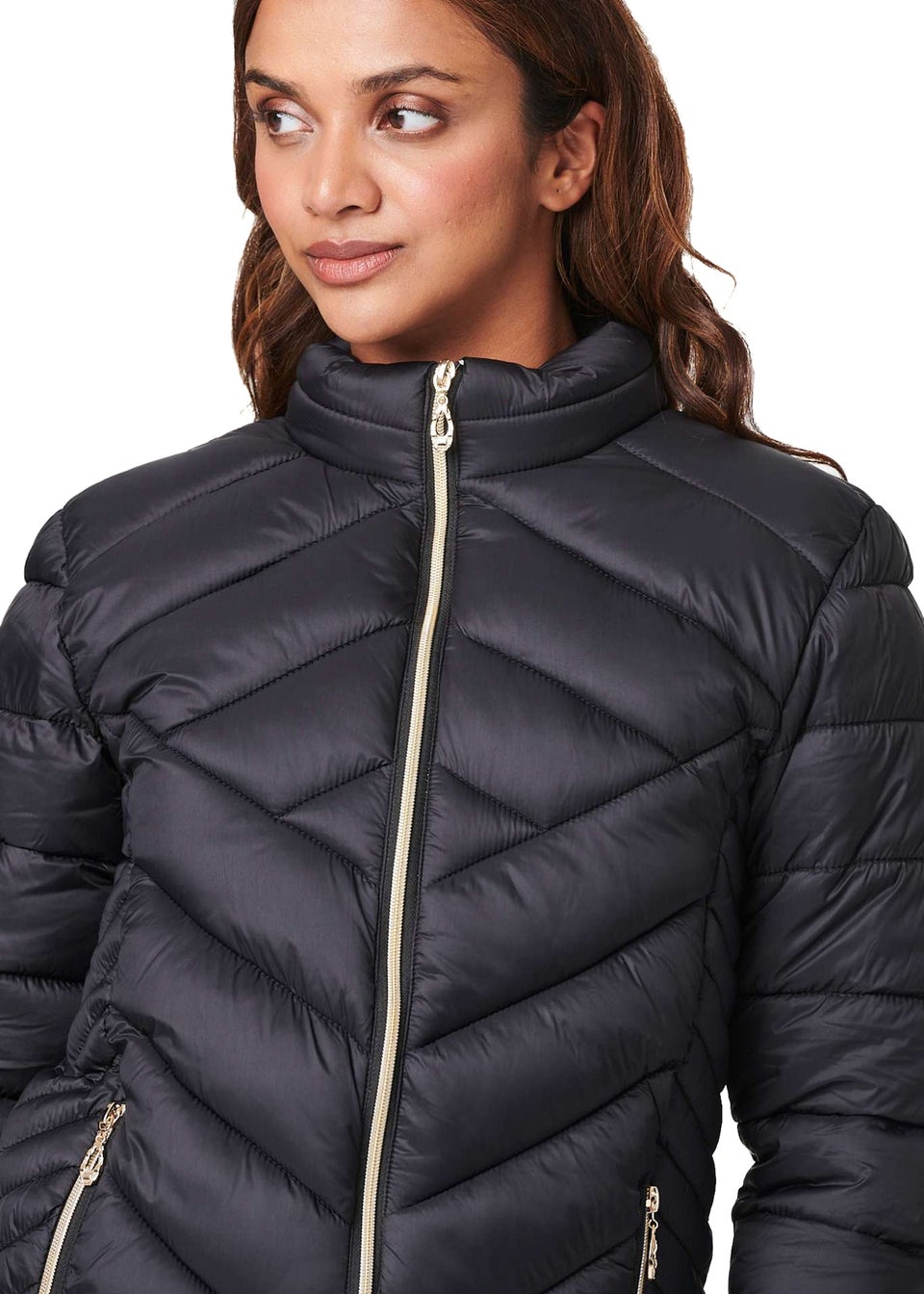 Izabel London Black High Neck Zip Front Puffer Jacket
