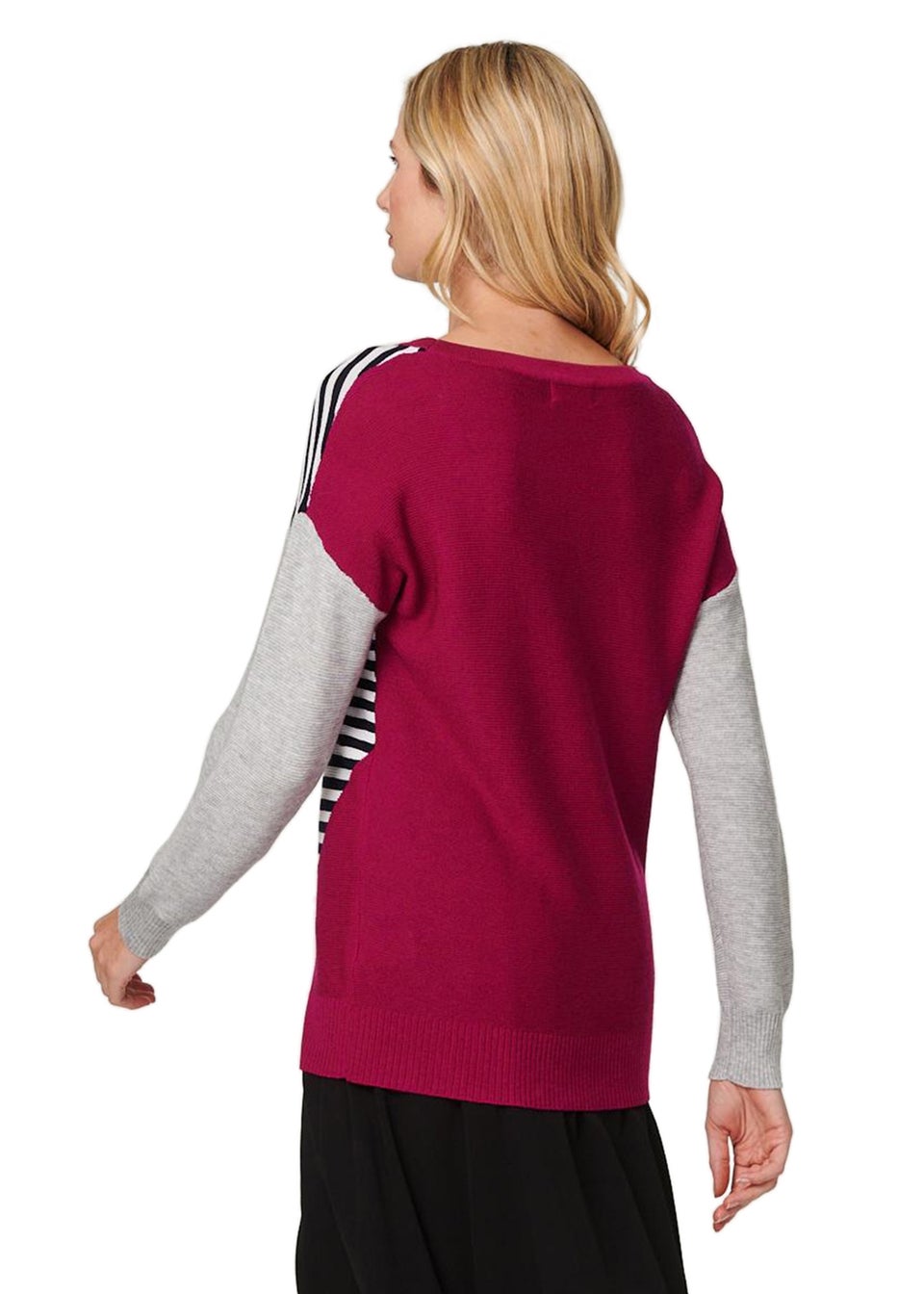 Izabel London Pink Striped Colour Block Knit Jumper
