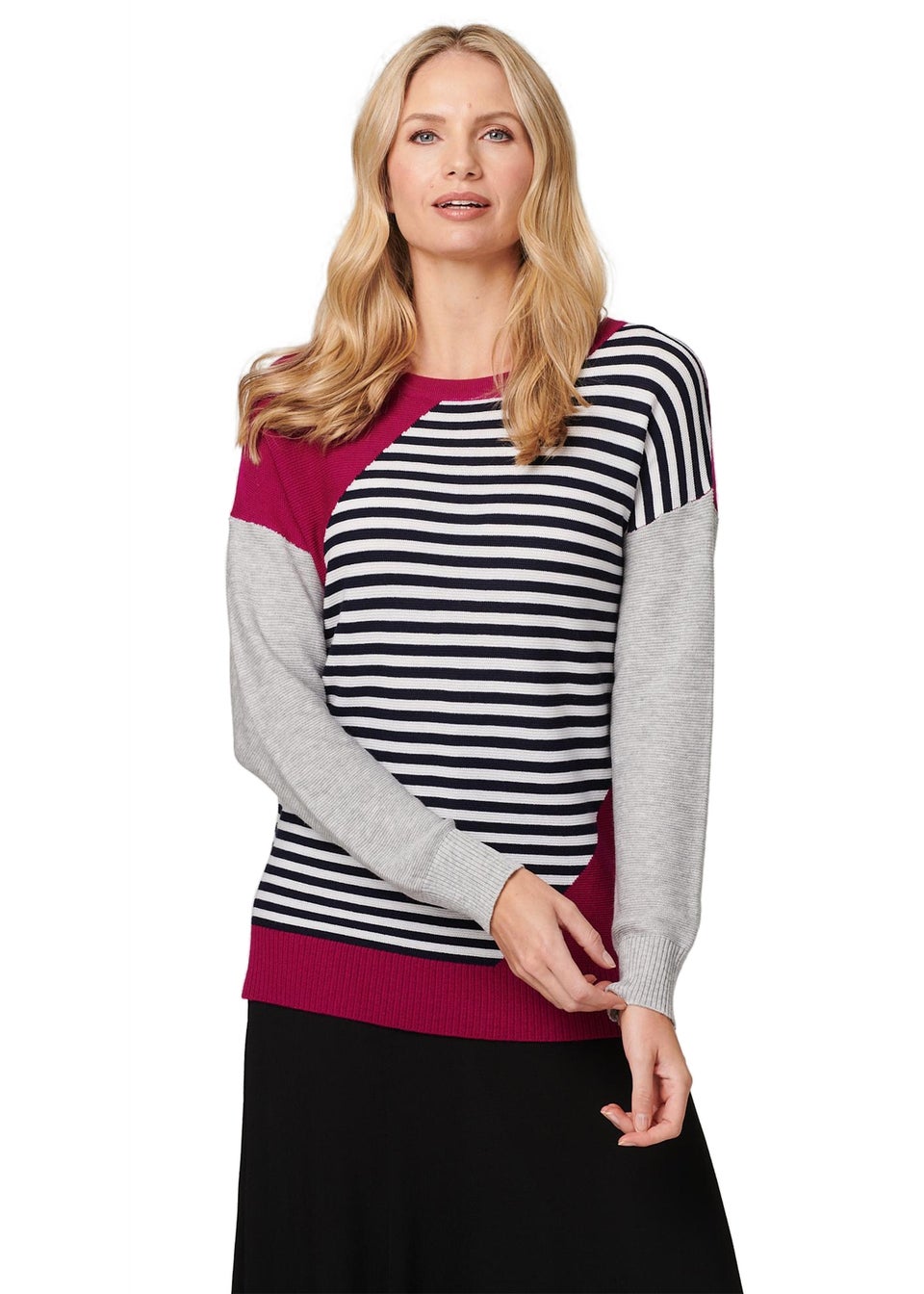 Izabel London Pink Striped Colour Block Knit Jumper