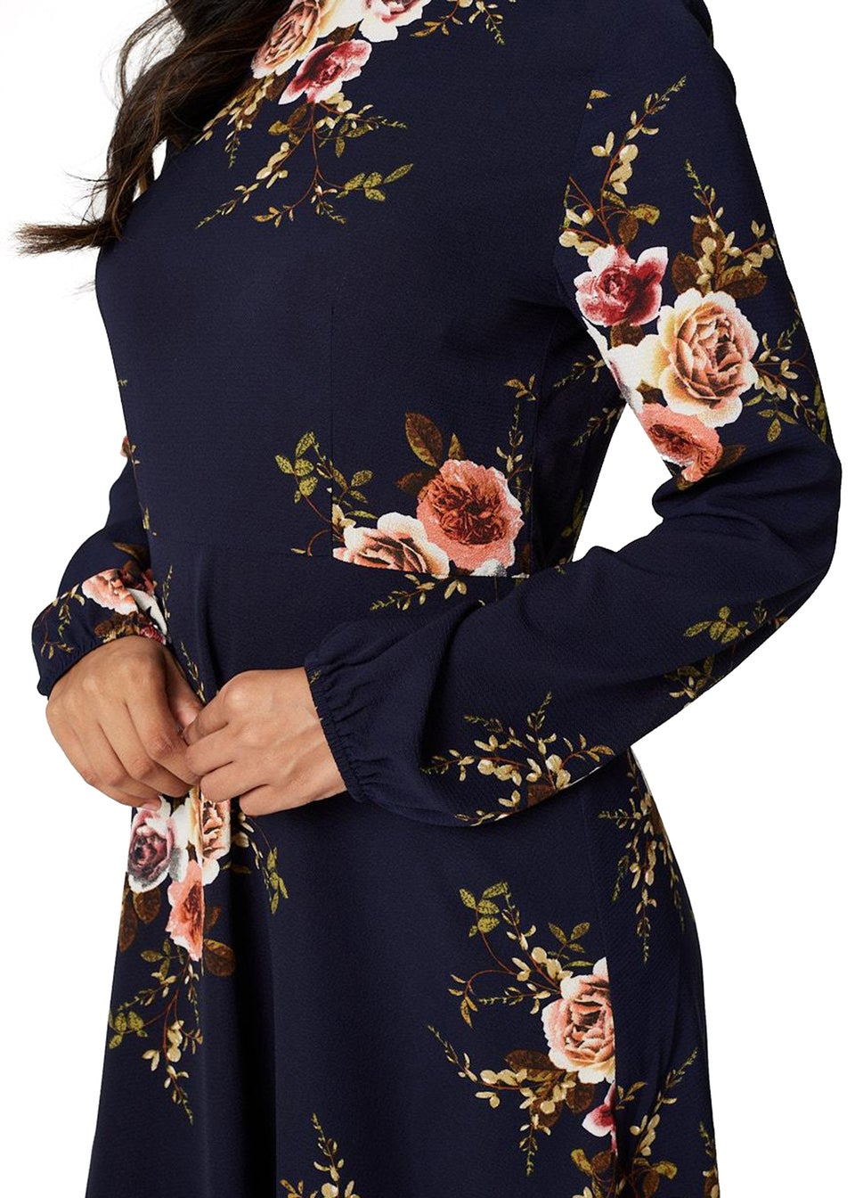 Izabel London Navy Vintage Floral High Neck Dress