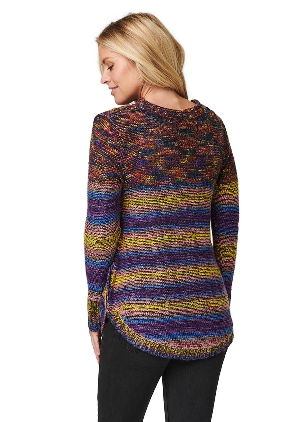 Izabel London Purple Striped Curve Hem Knit Jumper