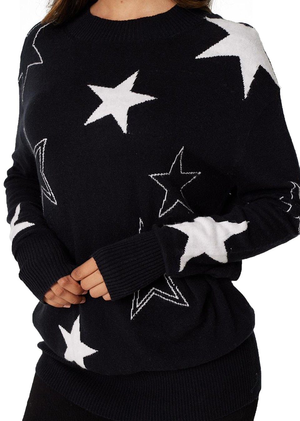 Izabel London Black Star Print Relaxed Fit Knit Top