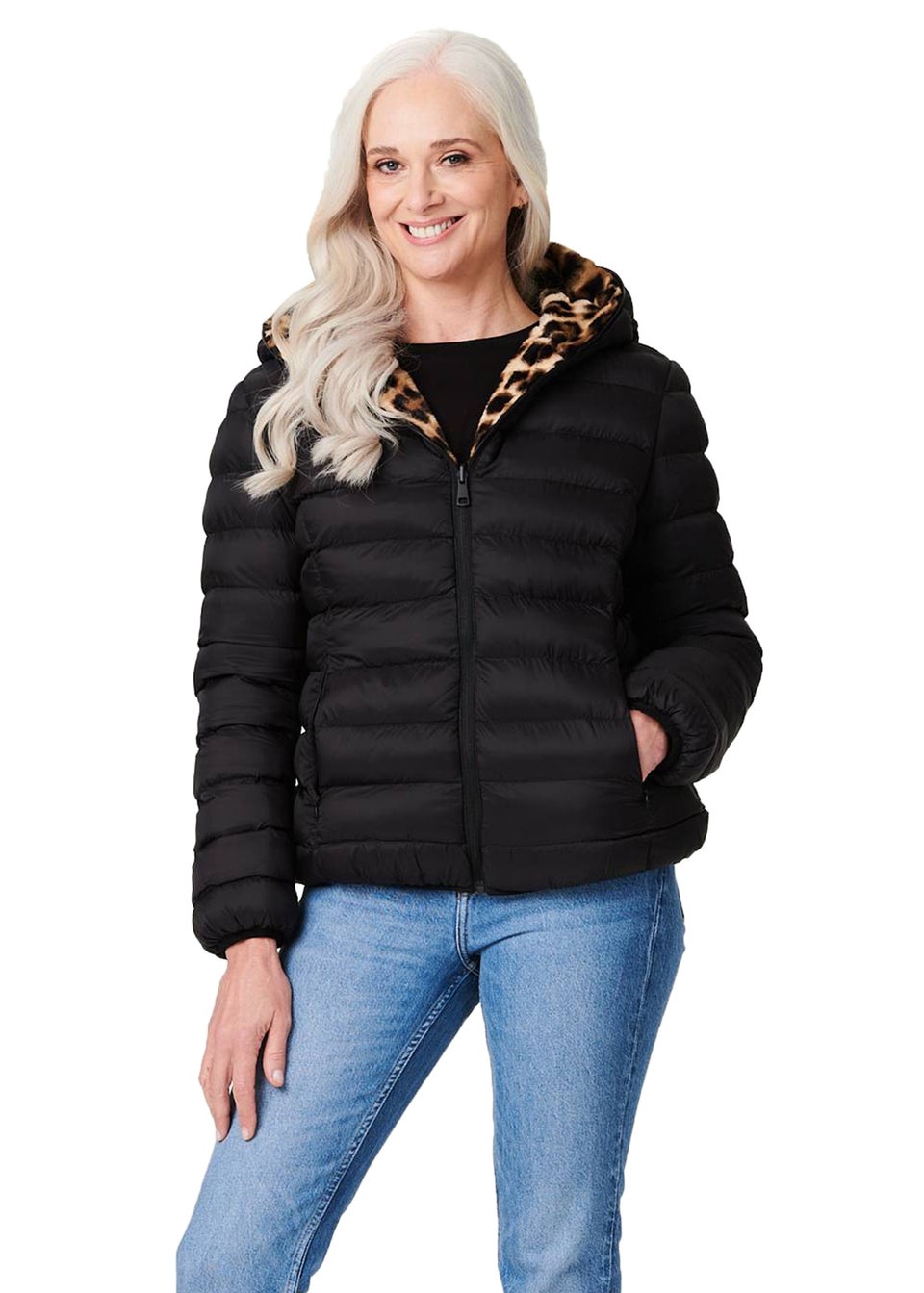 Izabel London Black Reversible Leopard Faux Fur Jacket