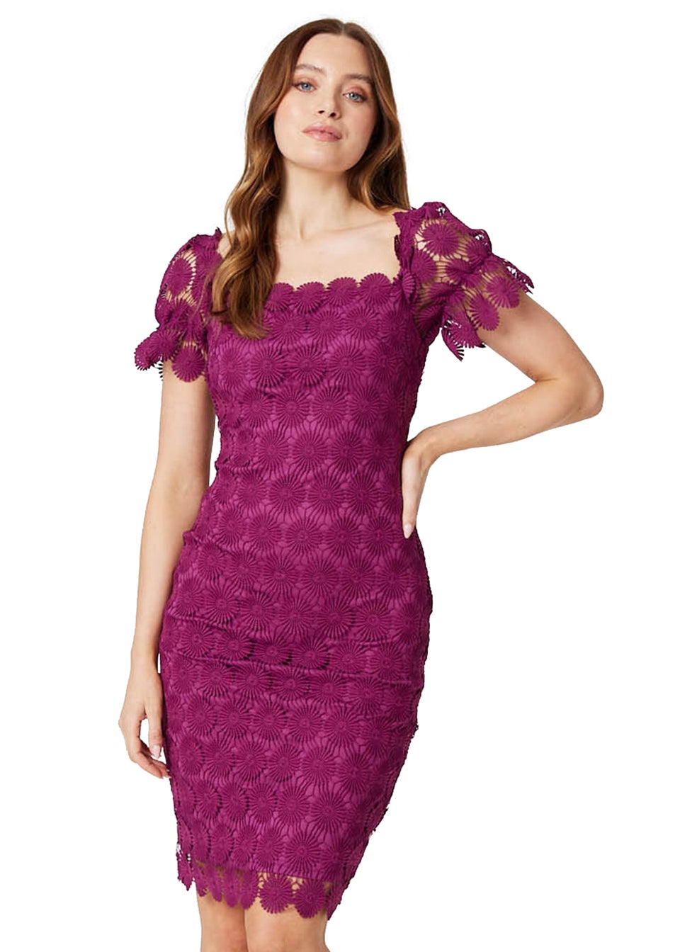 Izabel London Purple Floral Lace Bodycon Dress Matalan