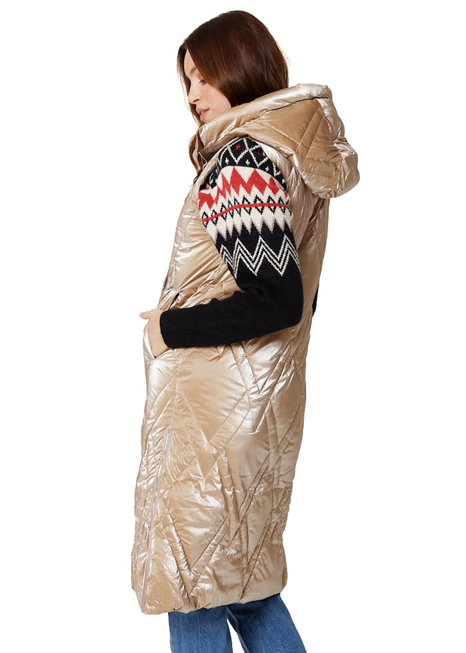 Izabel London Gold Longline Hooded Puffer Vest