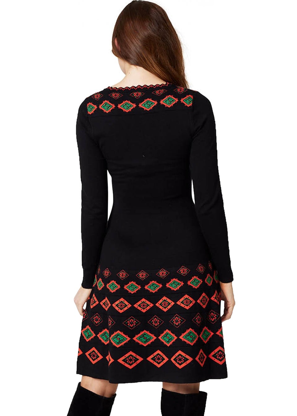 Izabel London Black Printed Fit & Flare Knit Dress