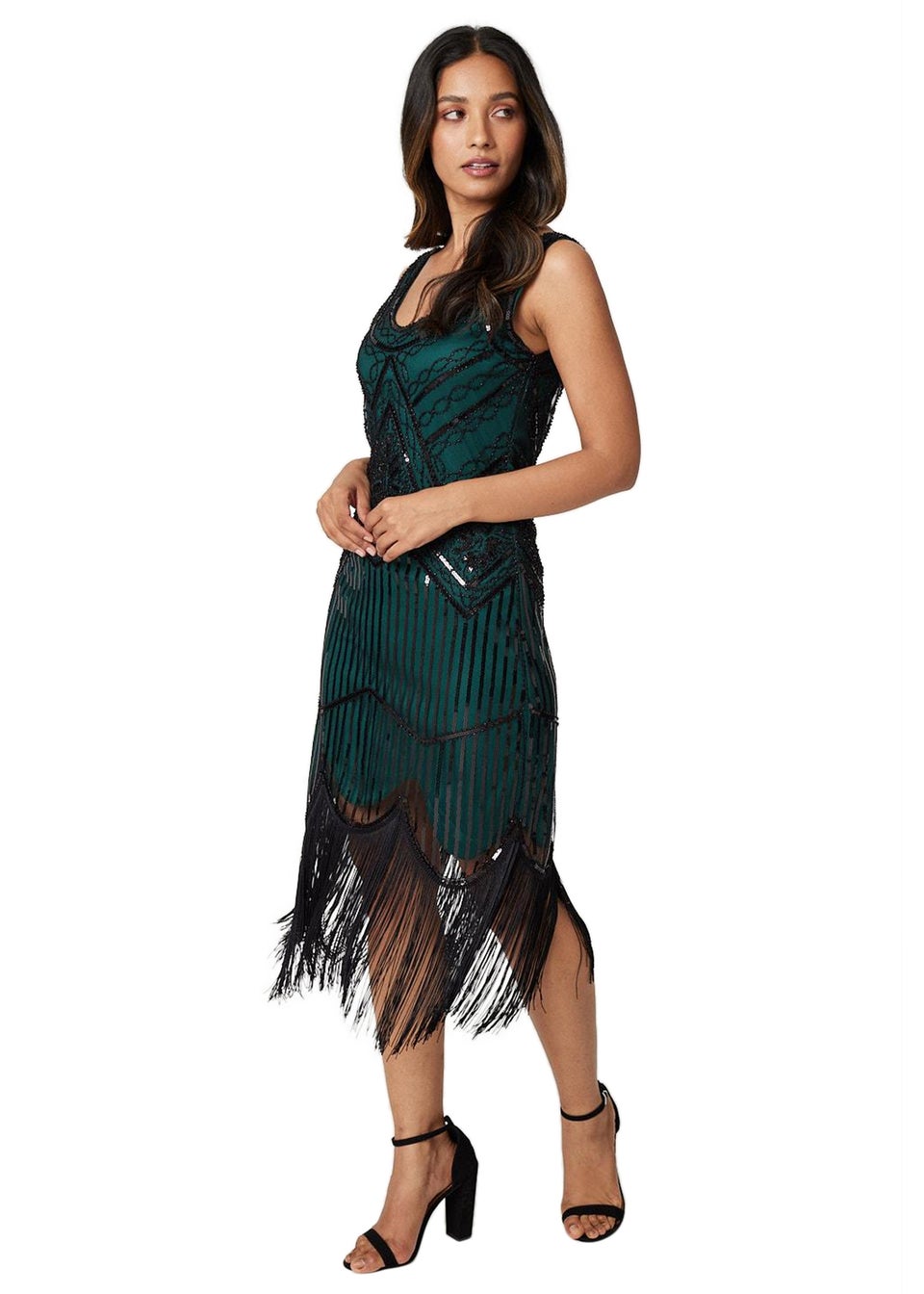 Izabel London Black Sequin Sleeveless Flapper Dress