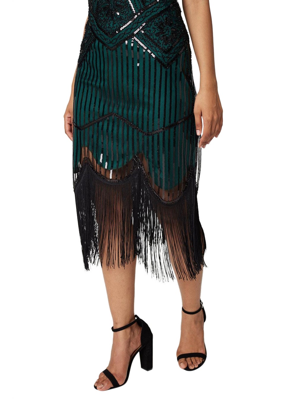 Izabel London Black Sequin Sleeveless Flapper Dress