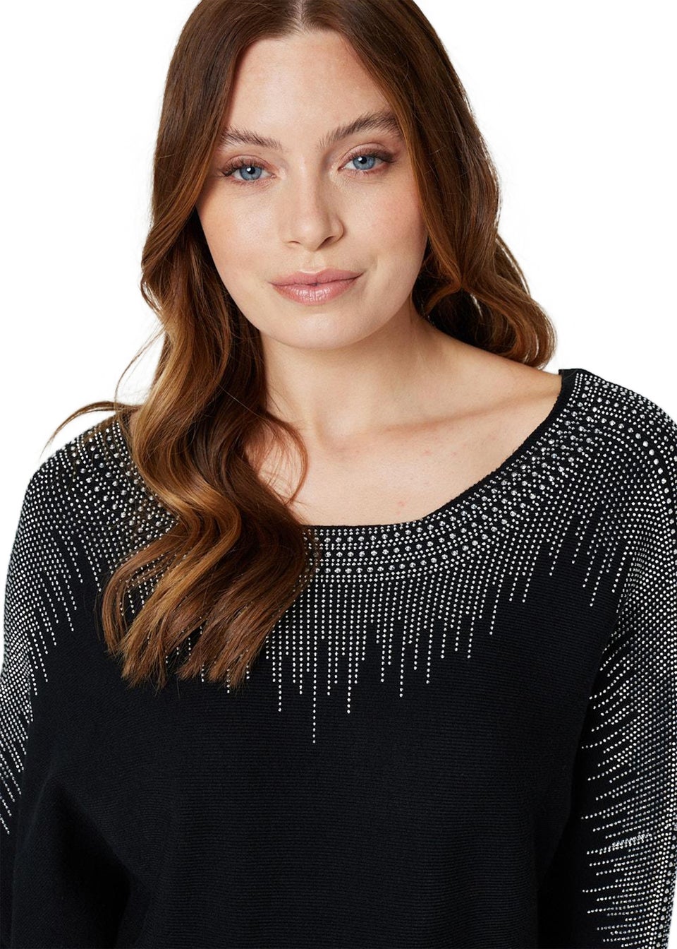 Izabel London Black Embellished Diamante Knit Jumper