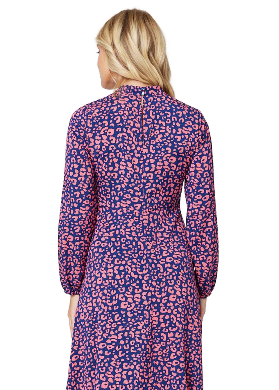 Izabel London Blue Leopard Print High Neck Tea Dress