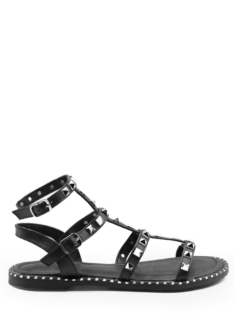 Where's That From Black Pu Natalia Studded Gladiator Sandals