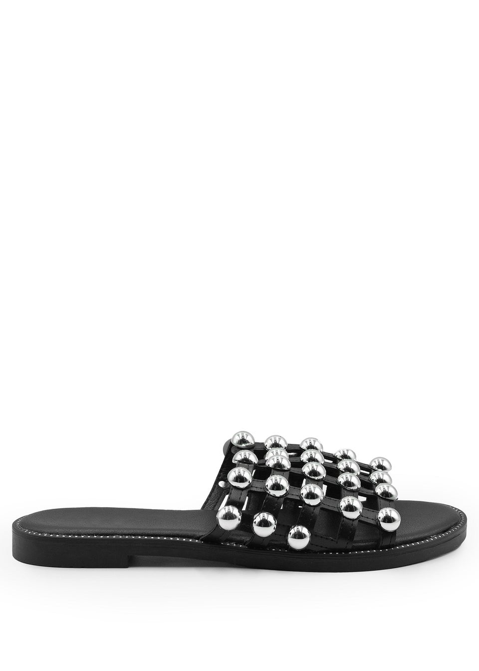 Where's That From Black Pu Kelly Sliders With Studded Detailing