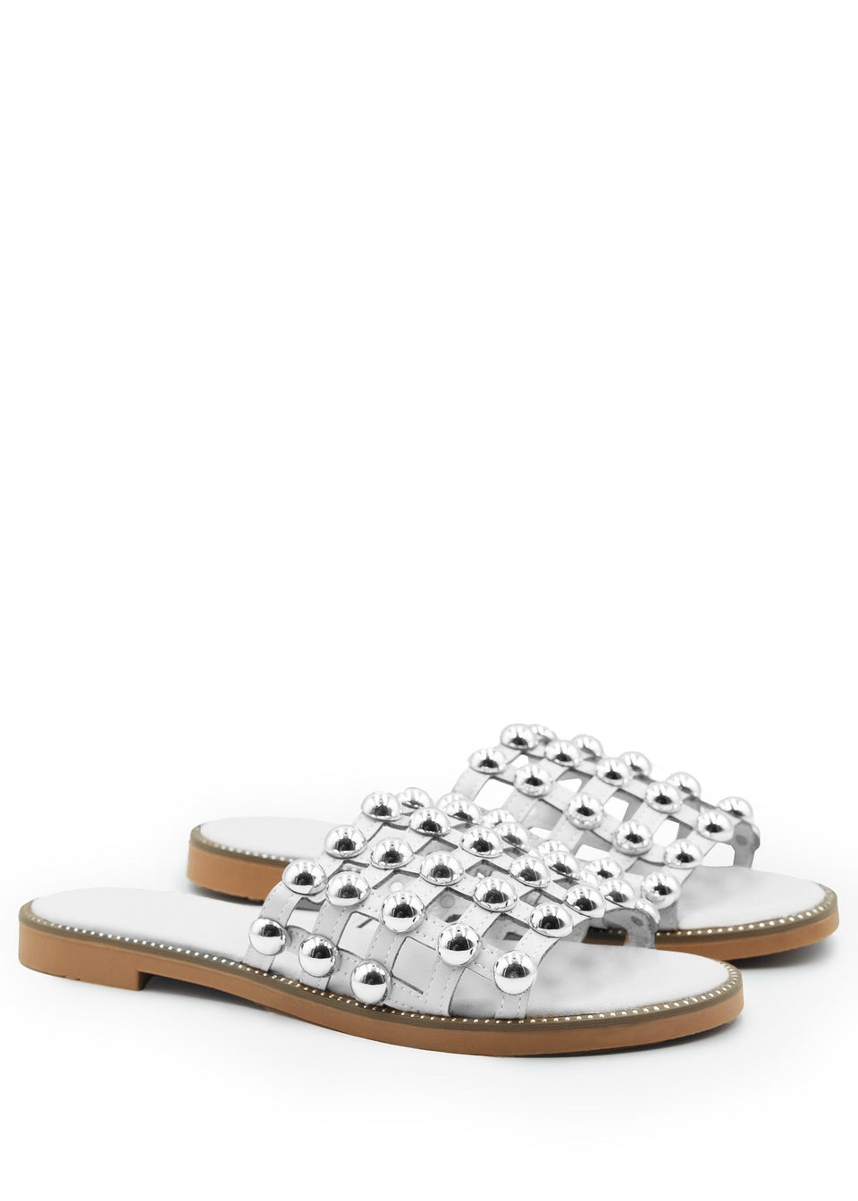 Where's That From White Pu Kelly Sliders With Studded Detailing