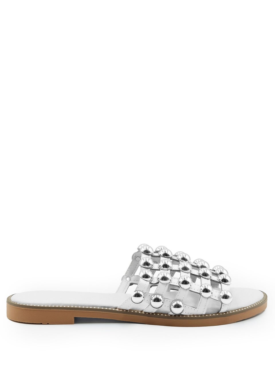 Where's That From White Pu Kelly Sliders With Studded Detailing