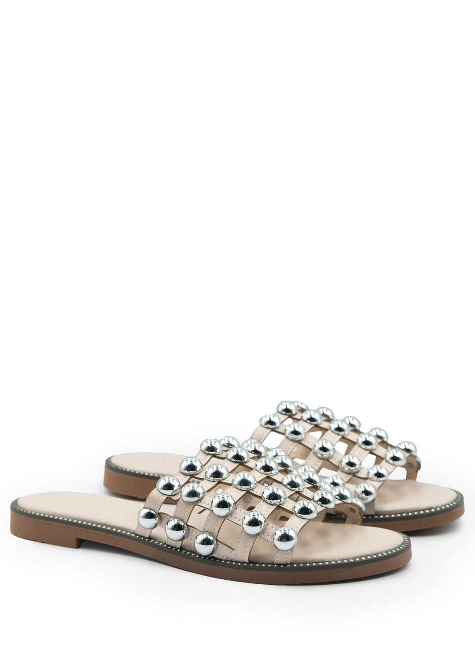 Where's That From Nude Pu Kelly Sliders With Studded Detailing