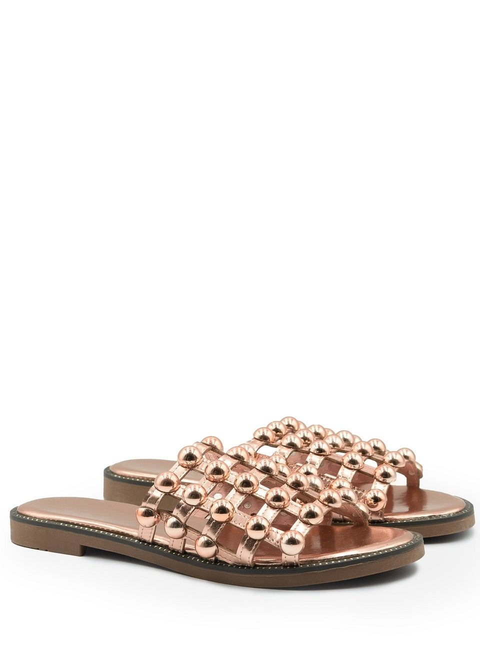 Where's That From Rosegold Pu Kelly Sliders With Studded Detailing