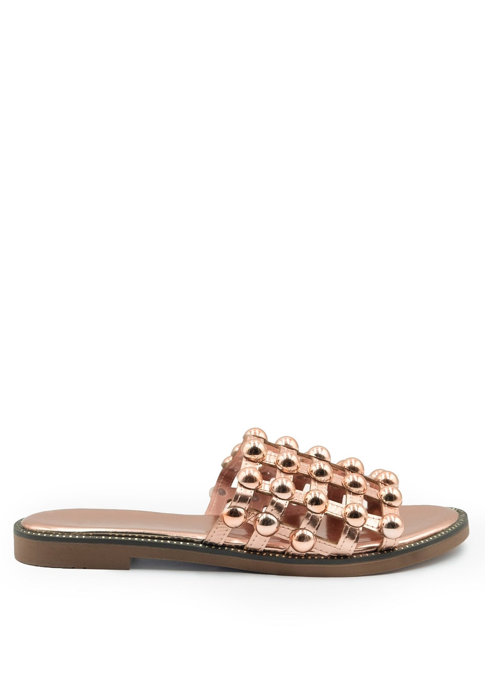 Where's That From Rosegold Pu Kelly Sliders With Studded Detailing