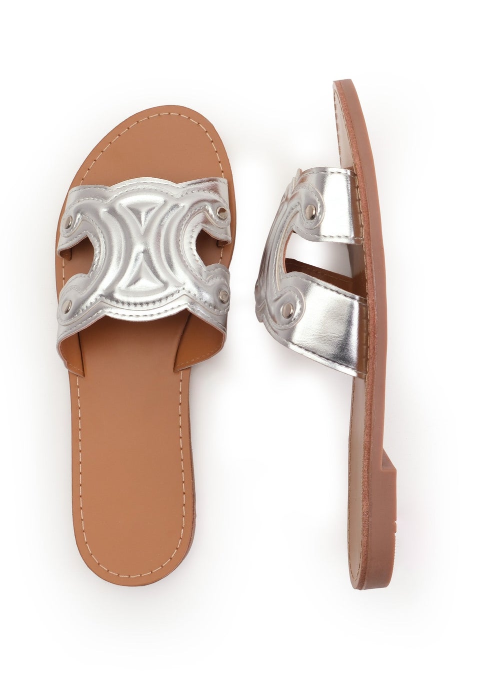 Where's That From Silver Norah Single Cut Out Band Sliders