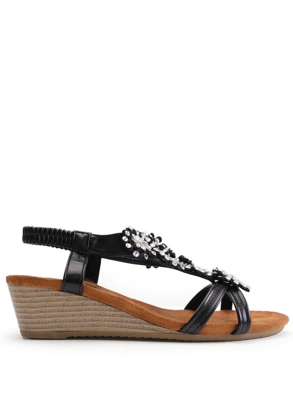 Where's That From Black Pu Cevedo Low Wedge Heeled Sandals