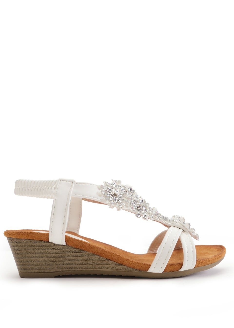 Where's That From White Pu Cevedo Low Wedge Heeled Sandals